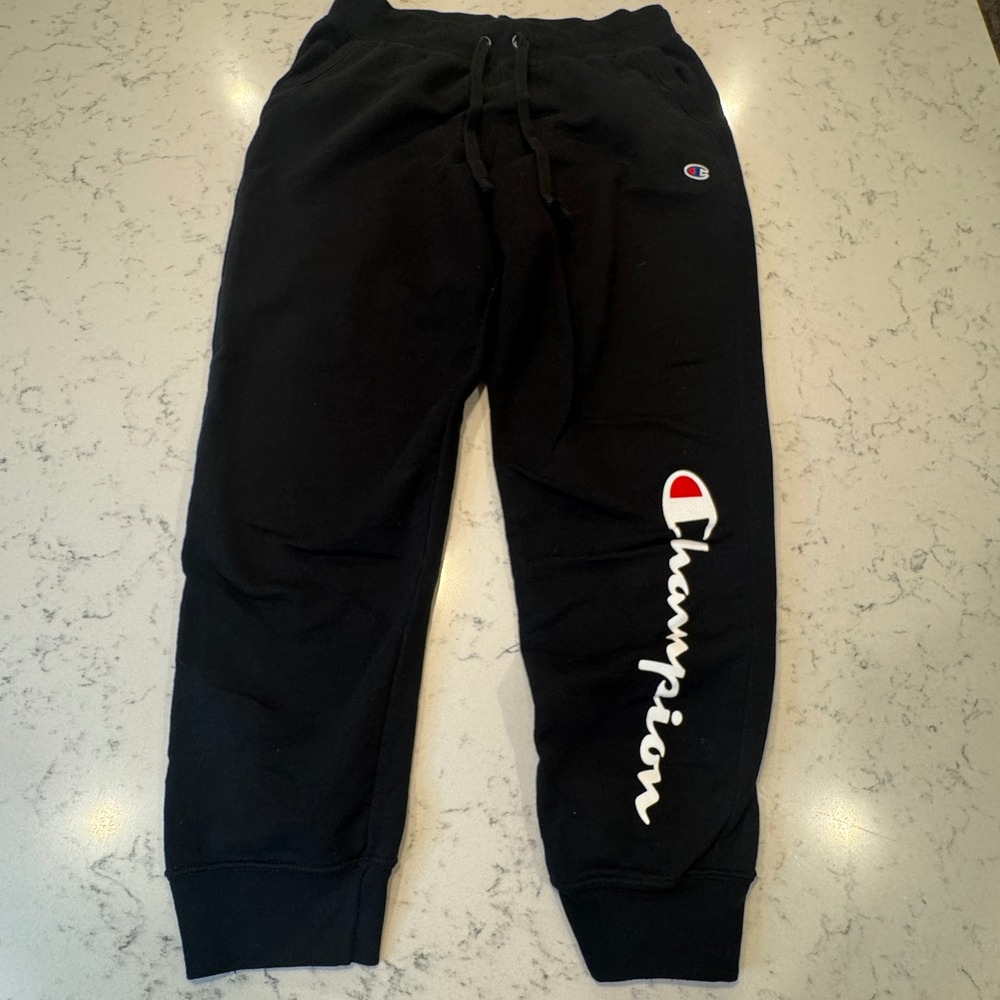 Champion Joggers Mens Large Black Script Logo Fleece Sweatpants Sportswear